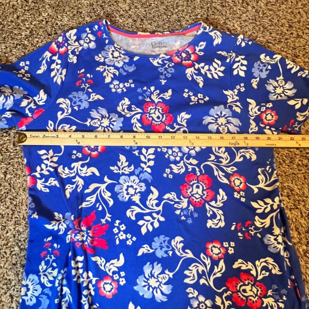 Croft & Barrow Blue Floral The Classic Tee 100% Cotton Plus Size 0X Short Sleeve - Picture 3 of 5